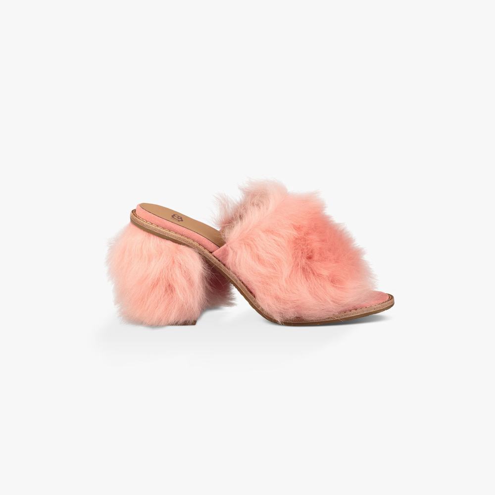 Tong UGG Rosa Fluff Heeled Femme Marron Soldes 206CHUNW